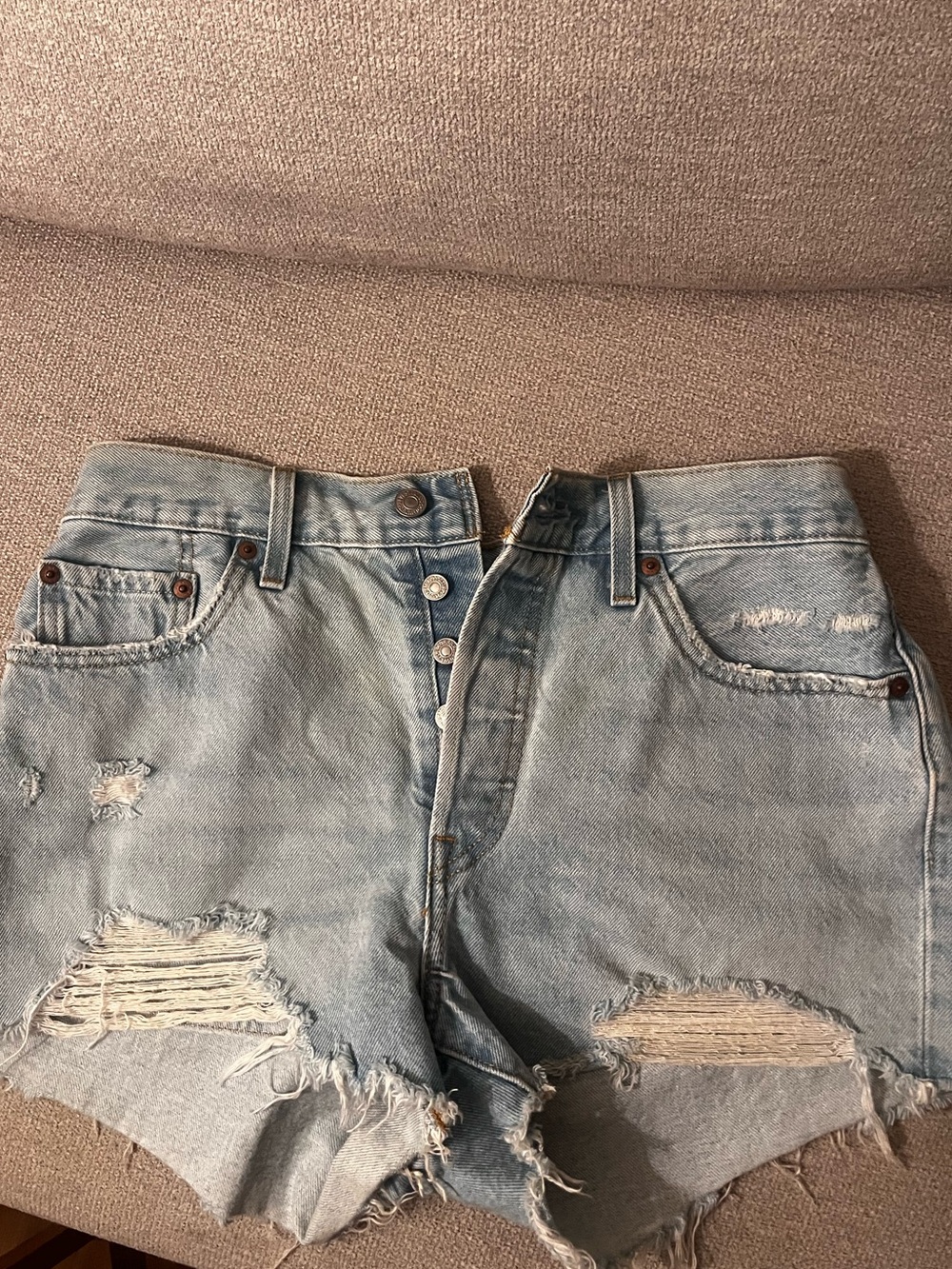 Levi's Light Blue Distressed Denim Cutoff Shorts